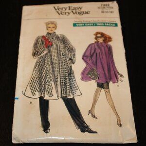 SWING COAT VTG 1988 Very Easy VOGUE Pattern #7322 Sewing Pattern Sz 8-10-12 NWT